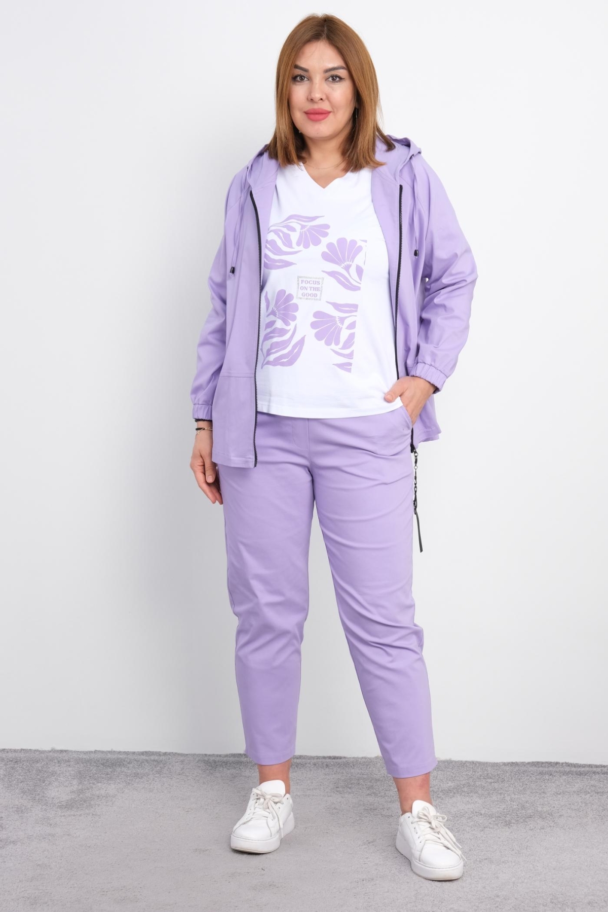 Plus Size Womens Three-Piece Sports Set-Lilac