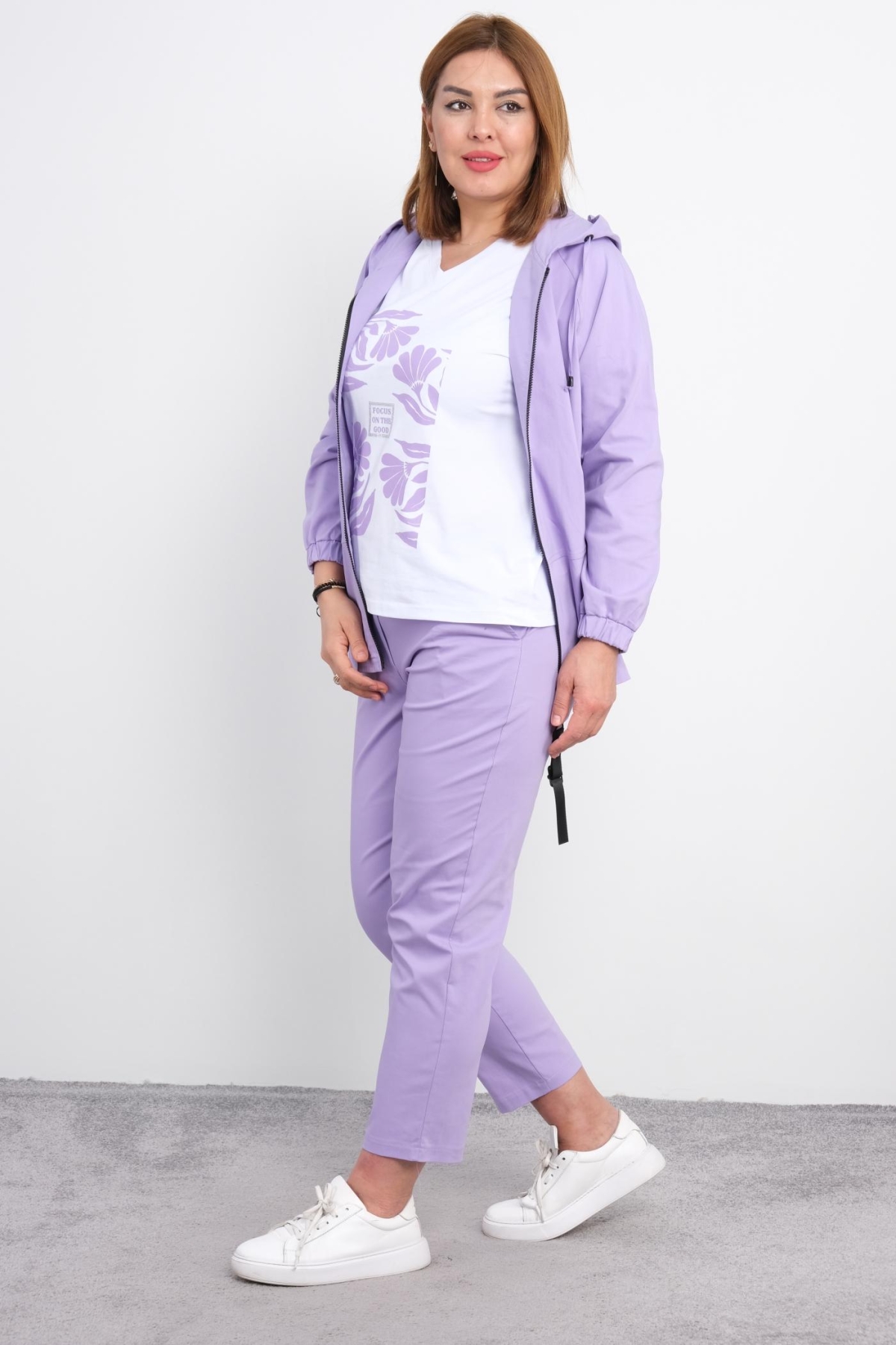 Plus Size Womens Three-Piece Sports Set-Lilac