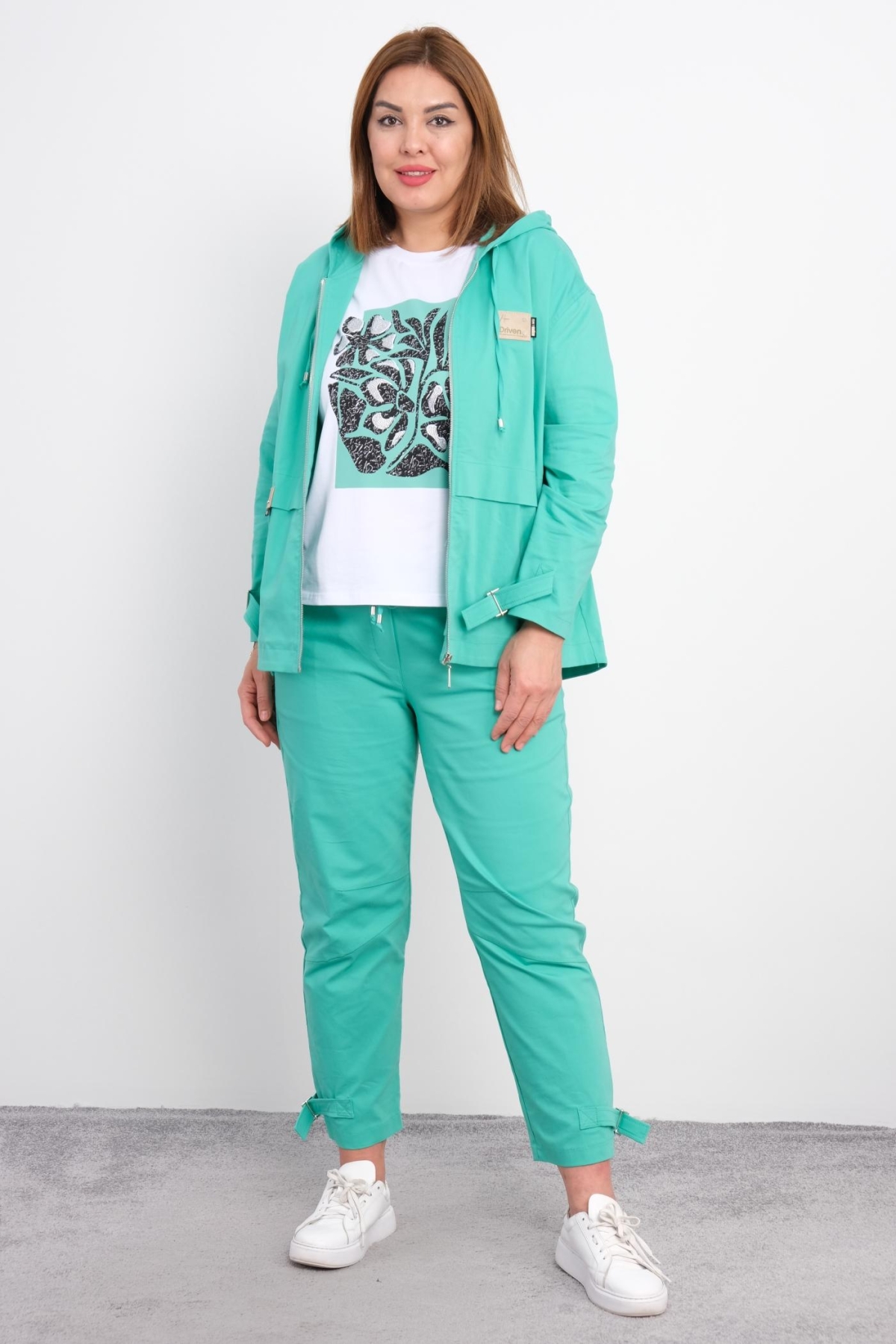 Plus Size Womens Three-Piece Sports Set-Turquoise