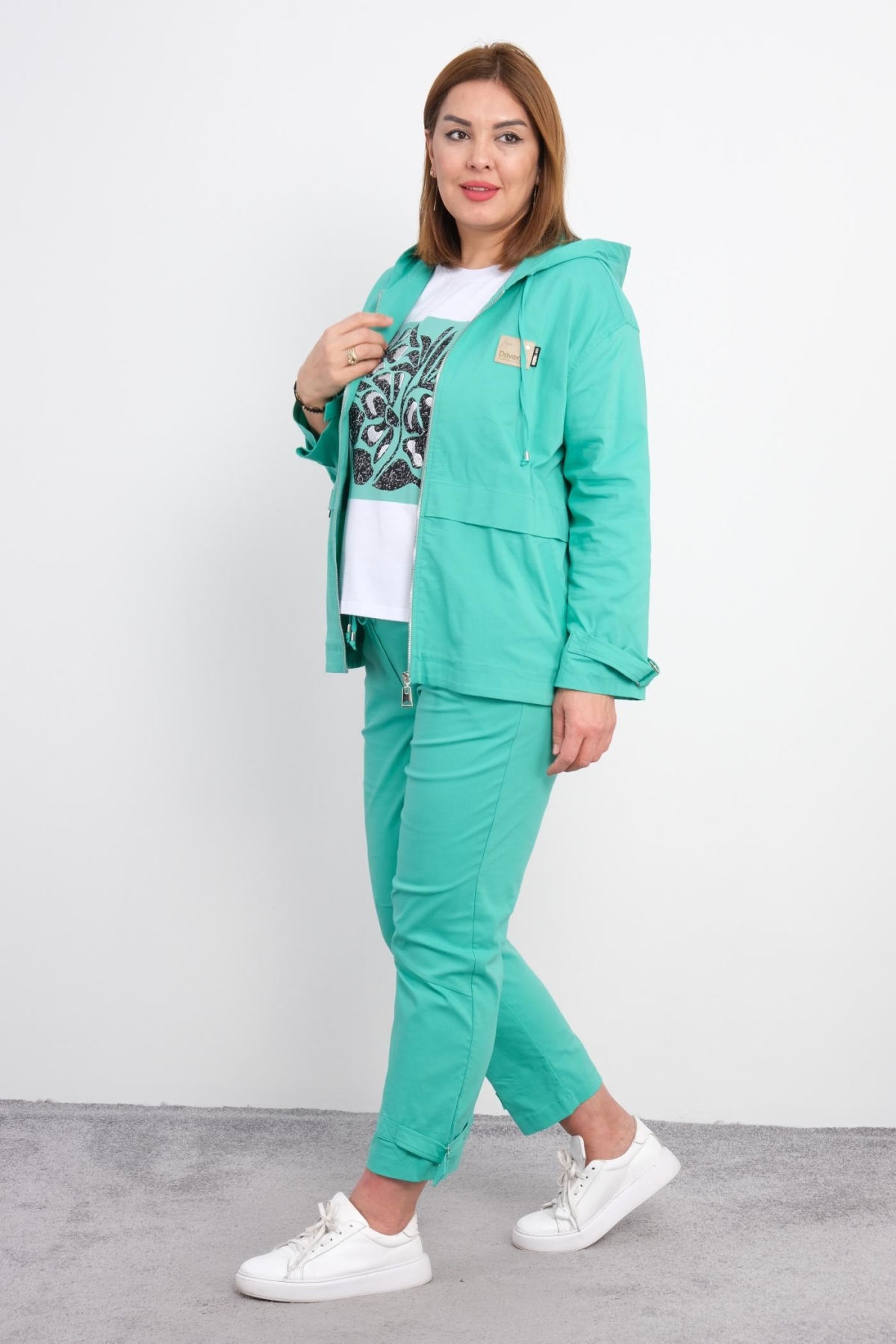 Plus Size Womens Three-Piece Sports Set-Turquoise