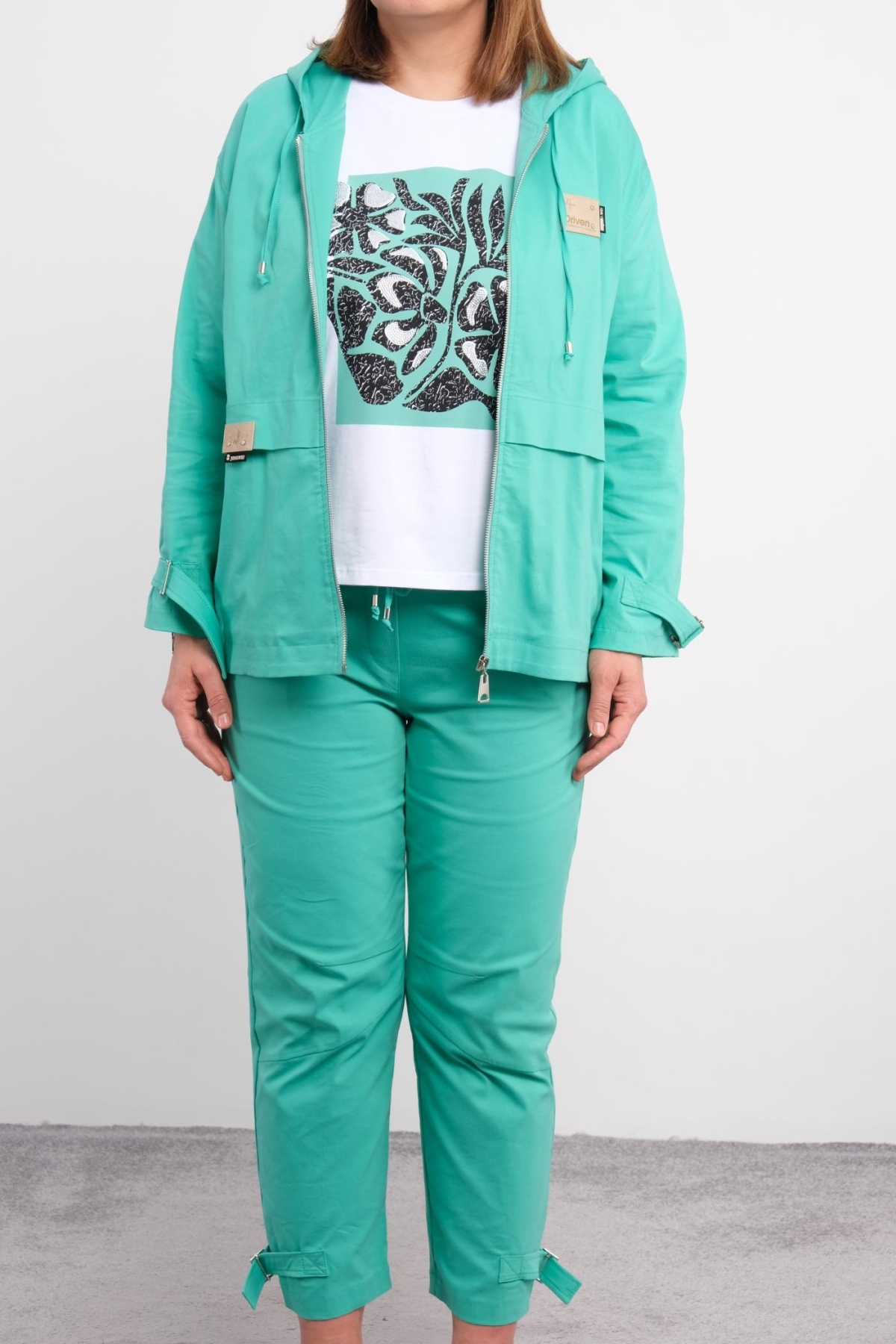 Plus Size Womens Three-Piece Sports Set-Turquoise
