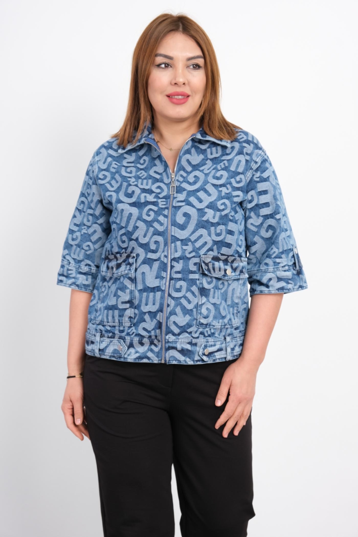 Plus Size Denim Jacket-Blue