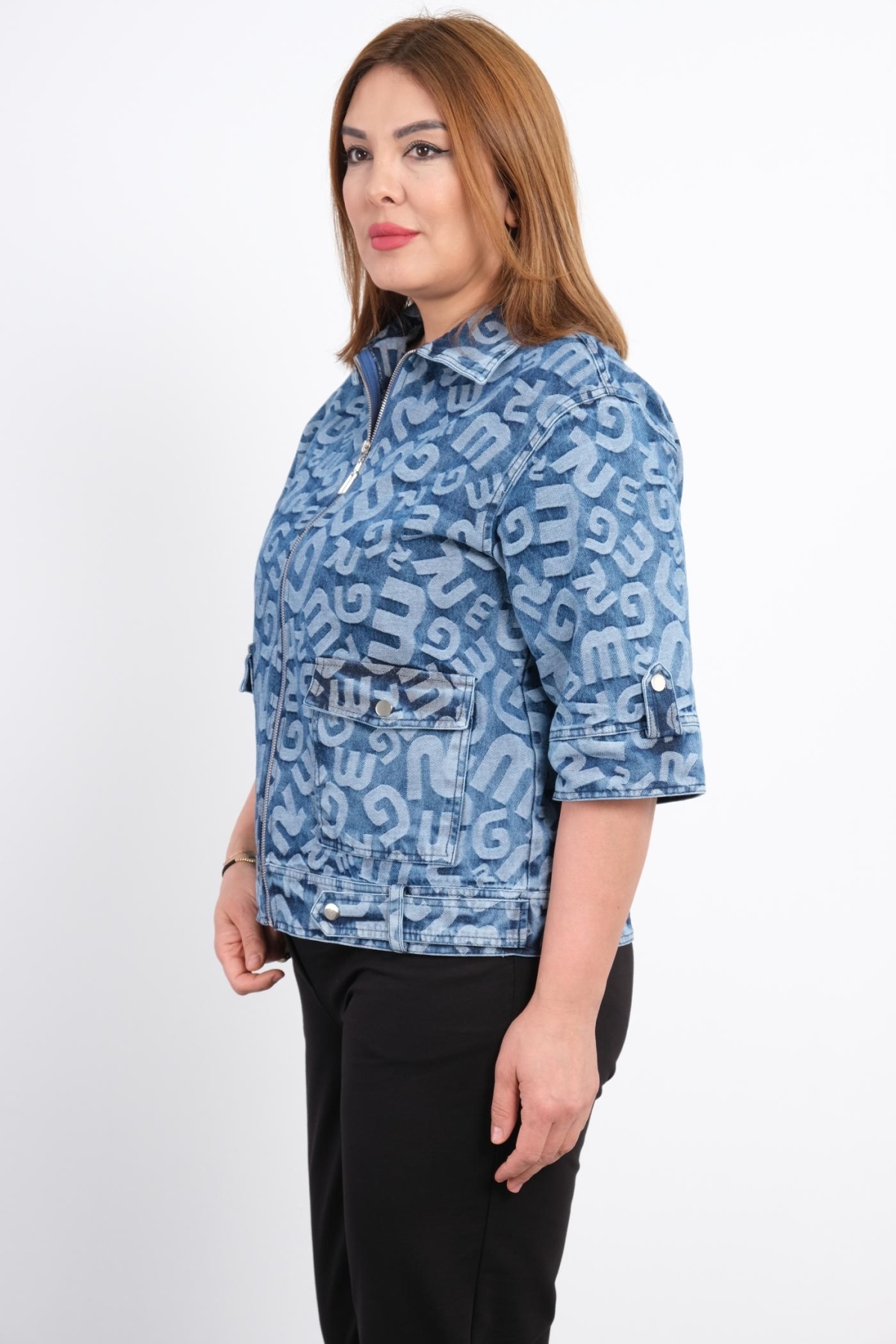 Plus Size Denim Jacket-Blue