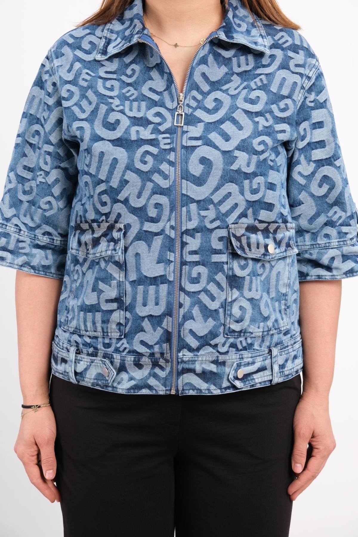 Plus Size Denim Jacket-Blue