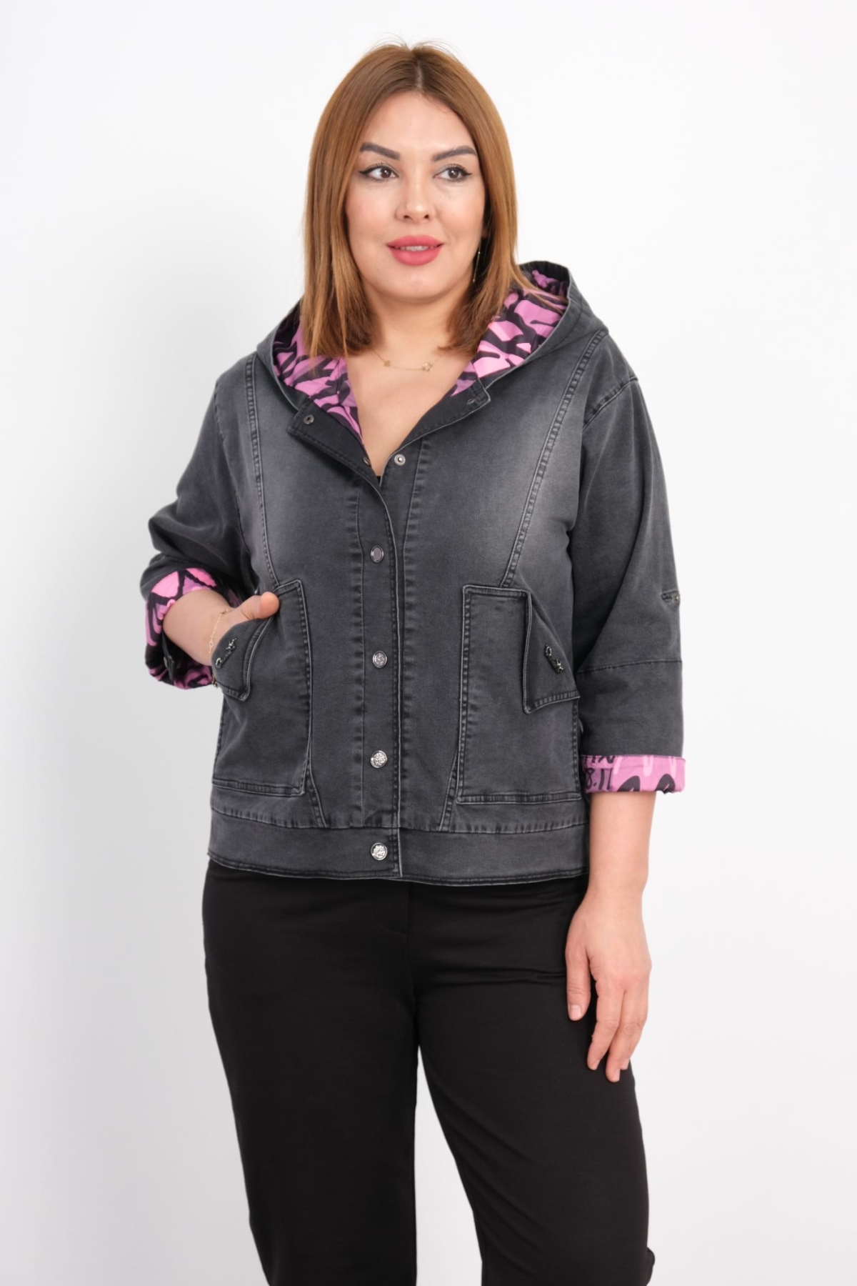 Plus Size Denim Jacket-Lilac