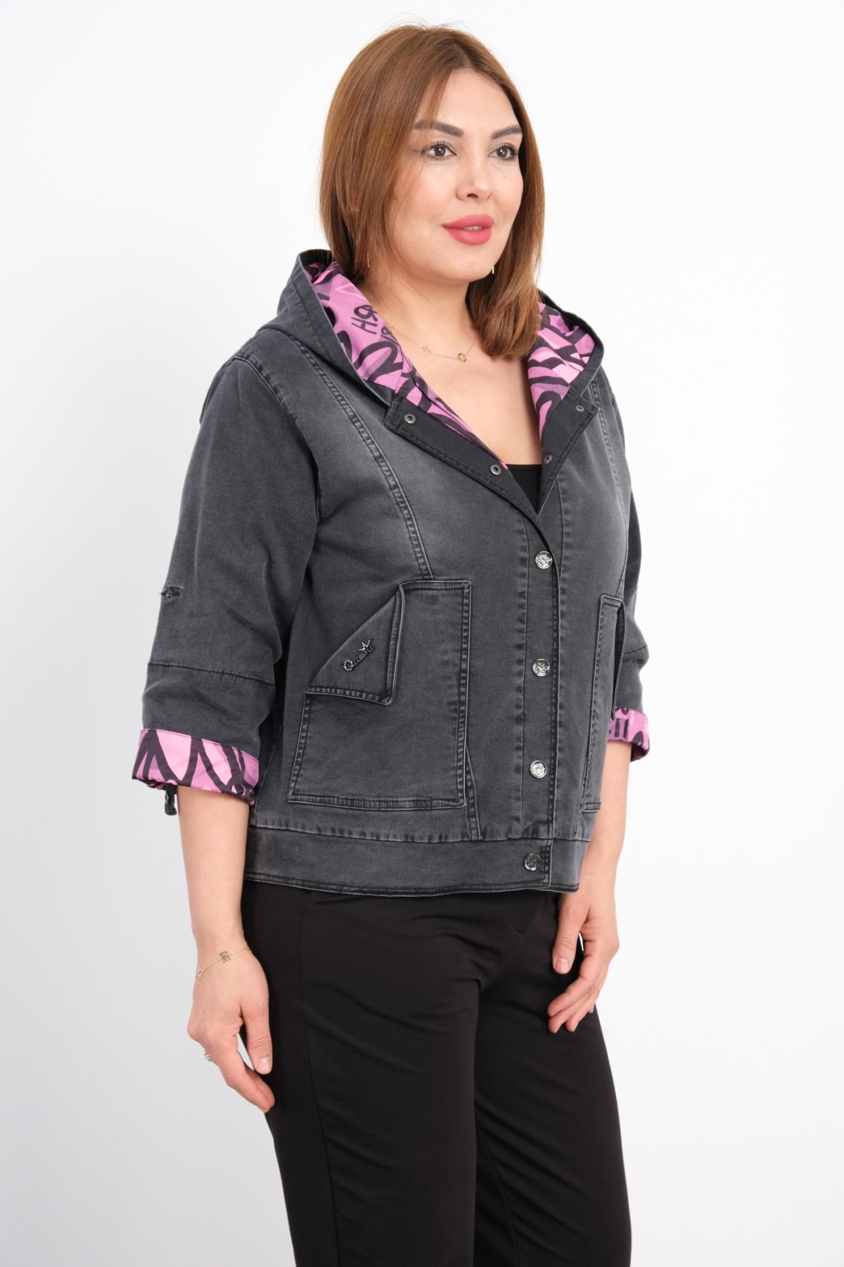 Plus Size Denim Jacket-Lilac