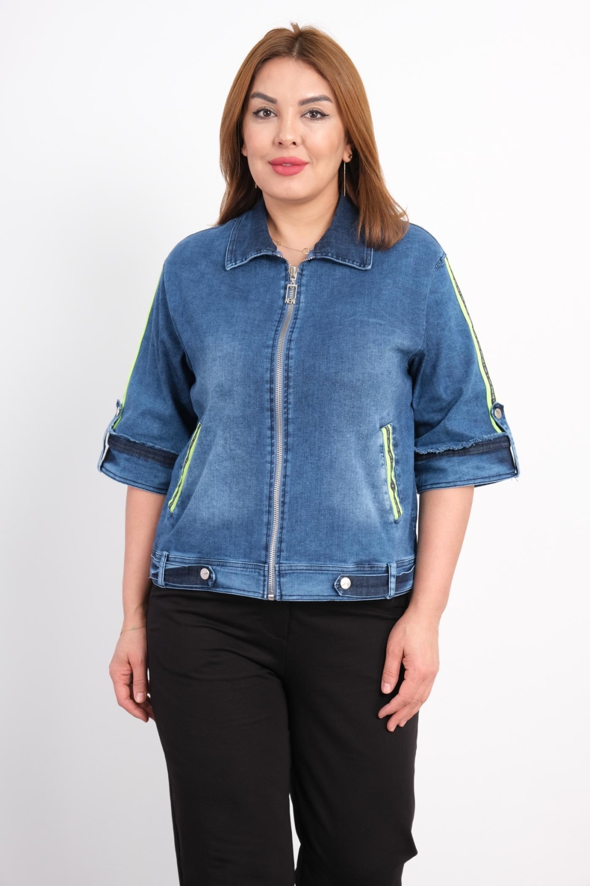 Plus Size Denim Jacket-Blue