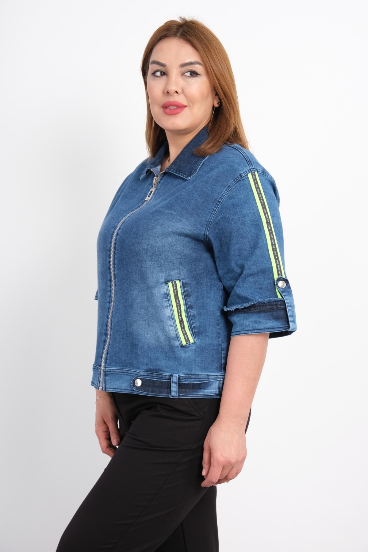 Plus Size Denim Jacket-Blue