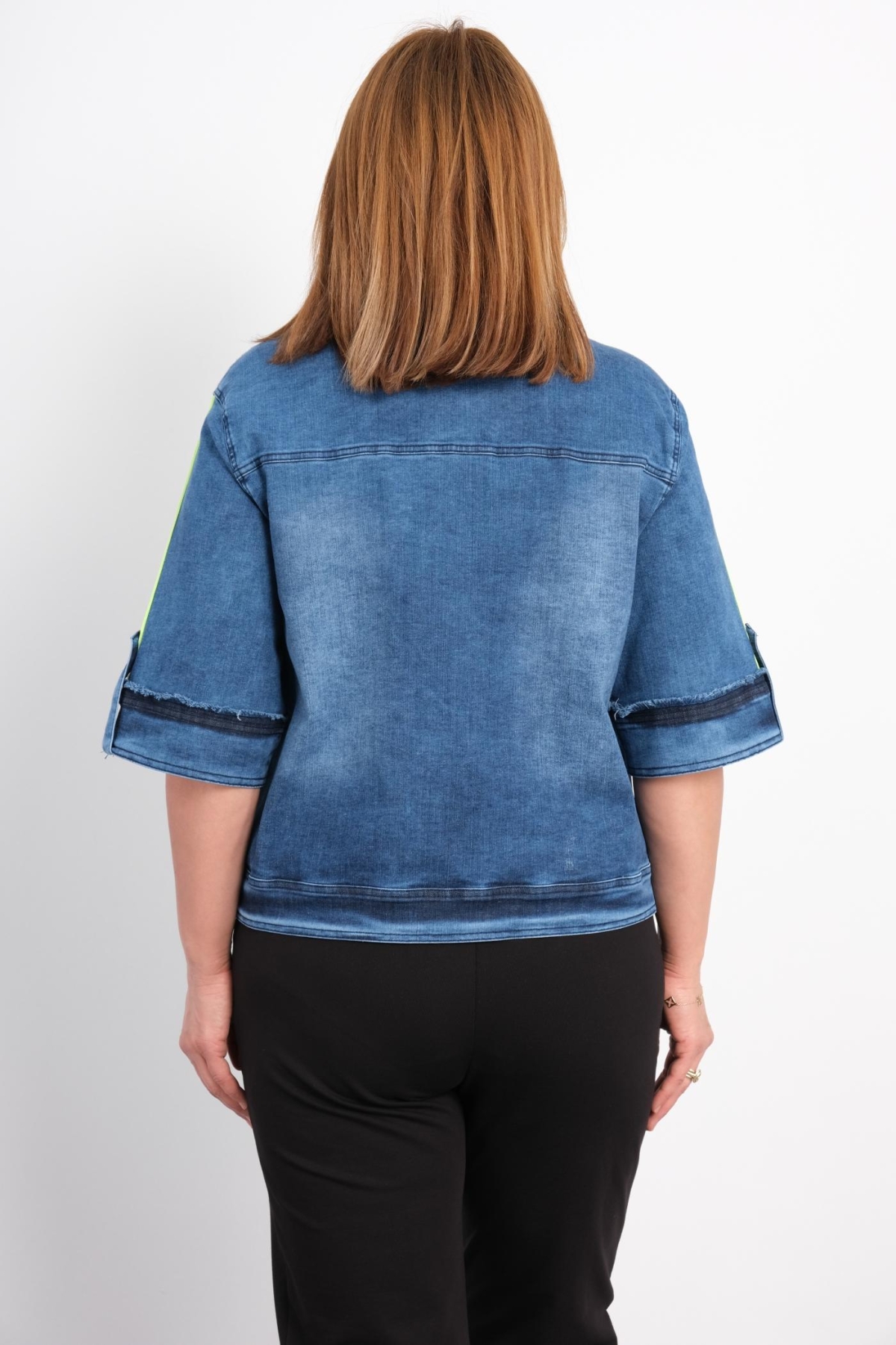Plus Size Denim Jacket-Blue