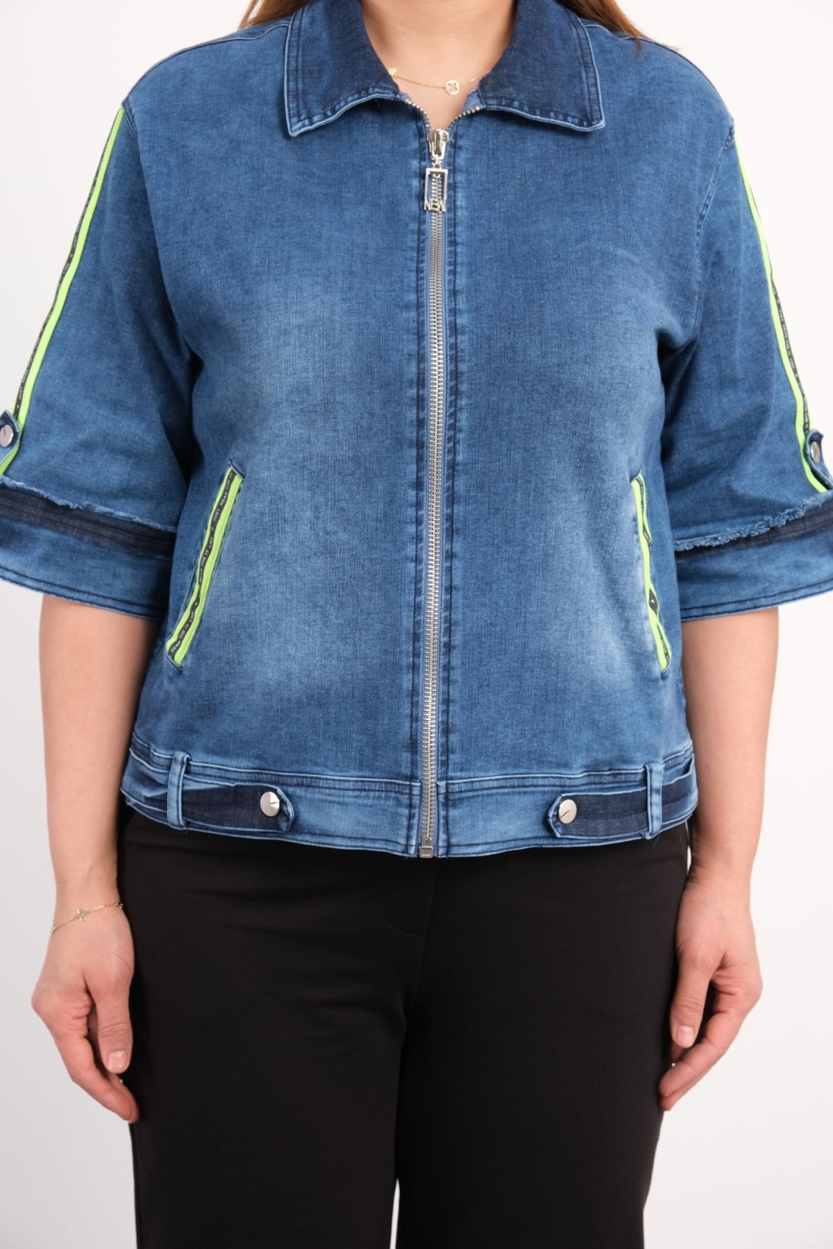 Plus Size Denim Jacket-Blue