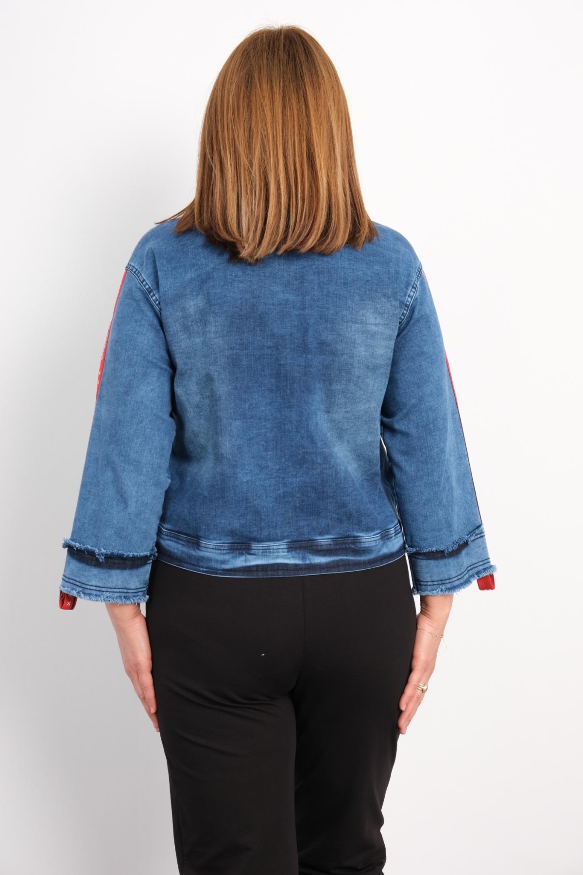 Plus Size Denim Jacket-Red
