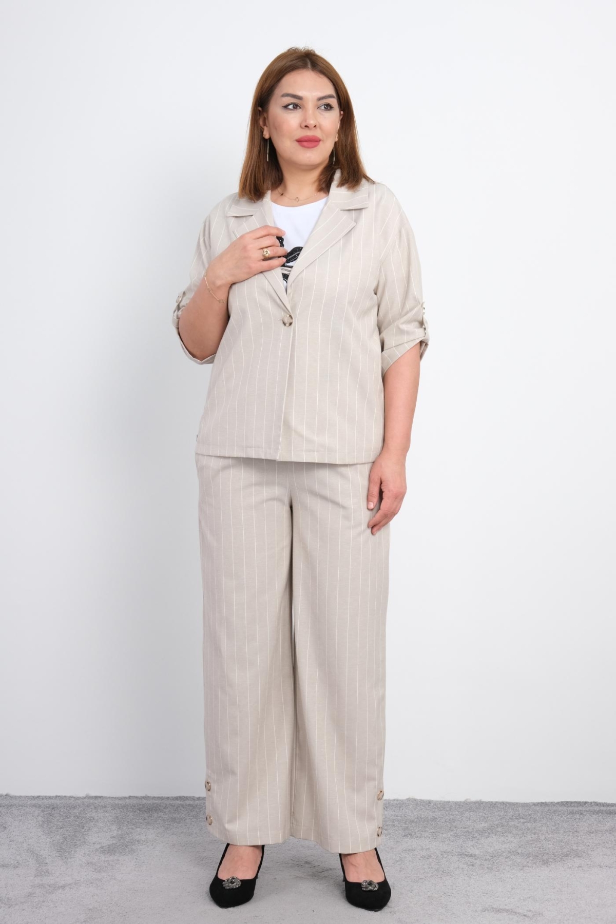 Plus Size Classic Three-Piece Set-Beige