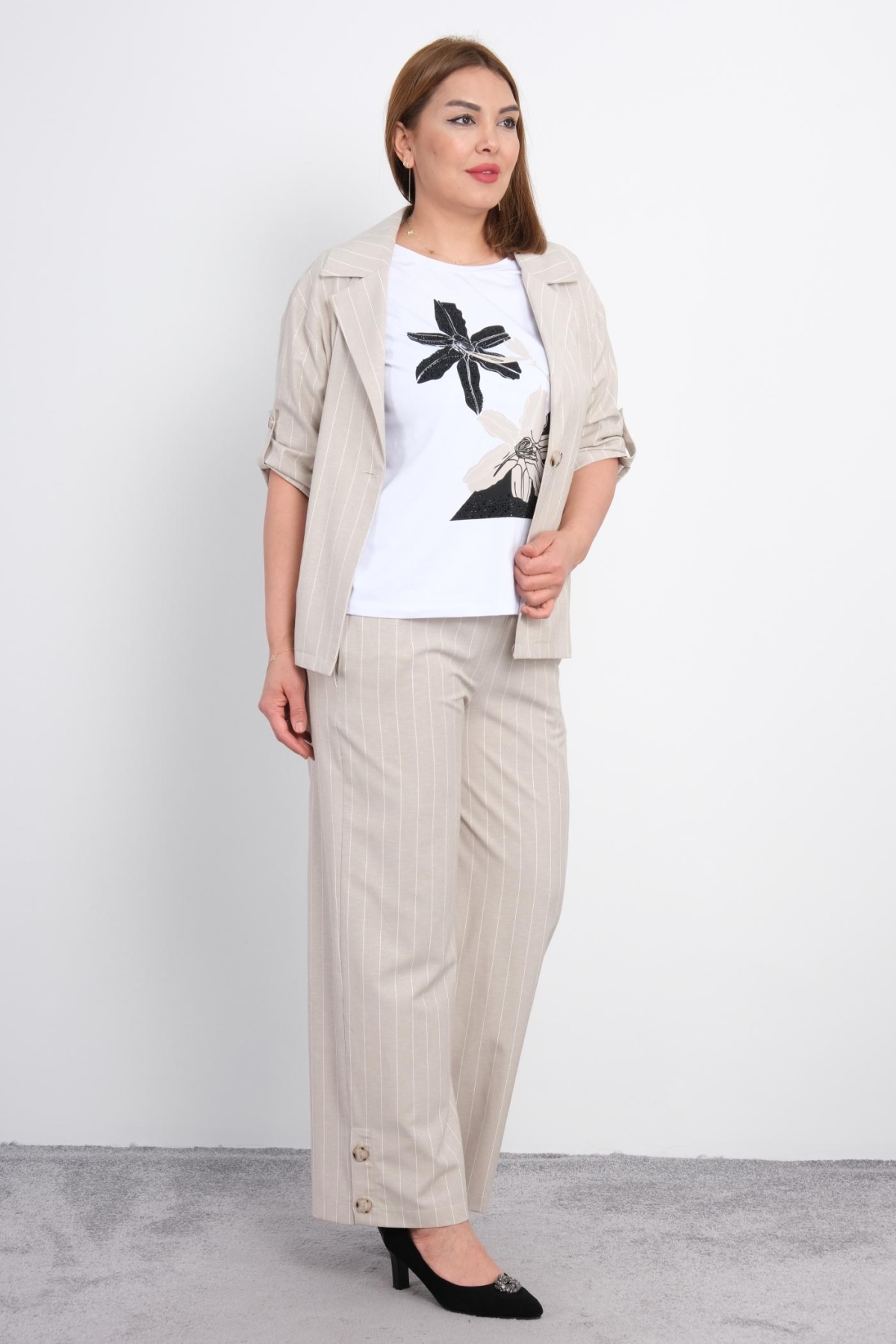 Plus Size Classic Three-Piece Set-Beige