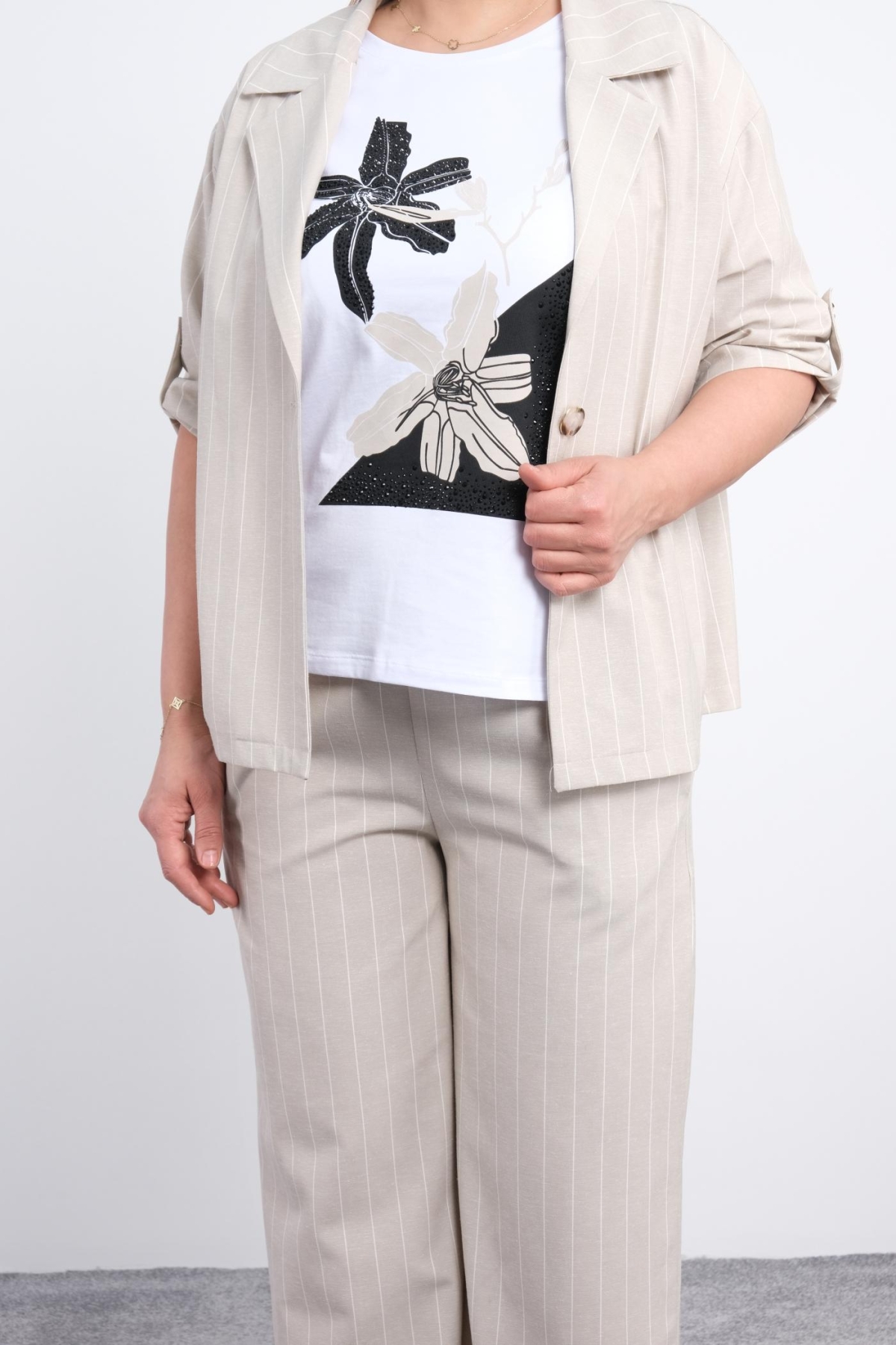 Plus Size Classic Three-Piece Set-Beige