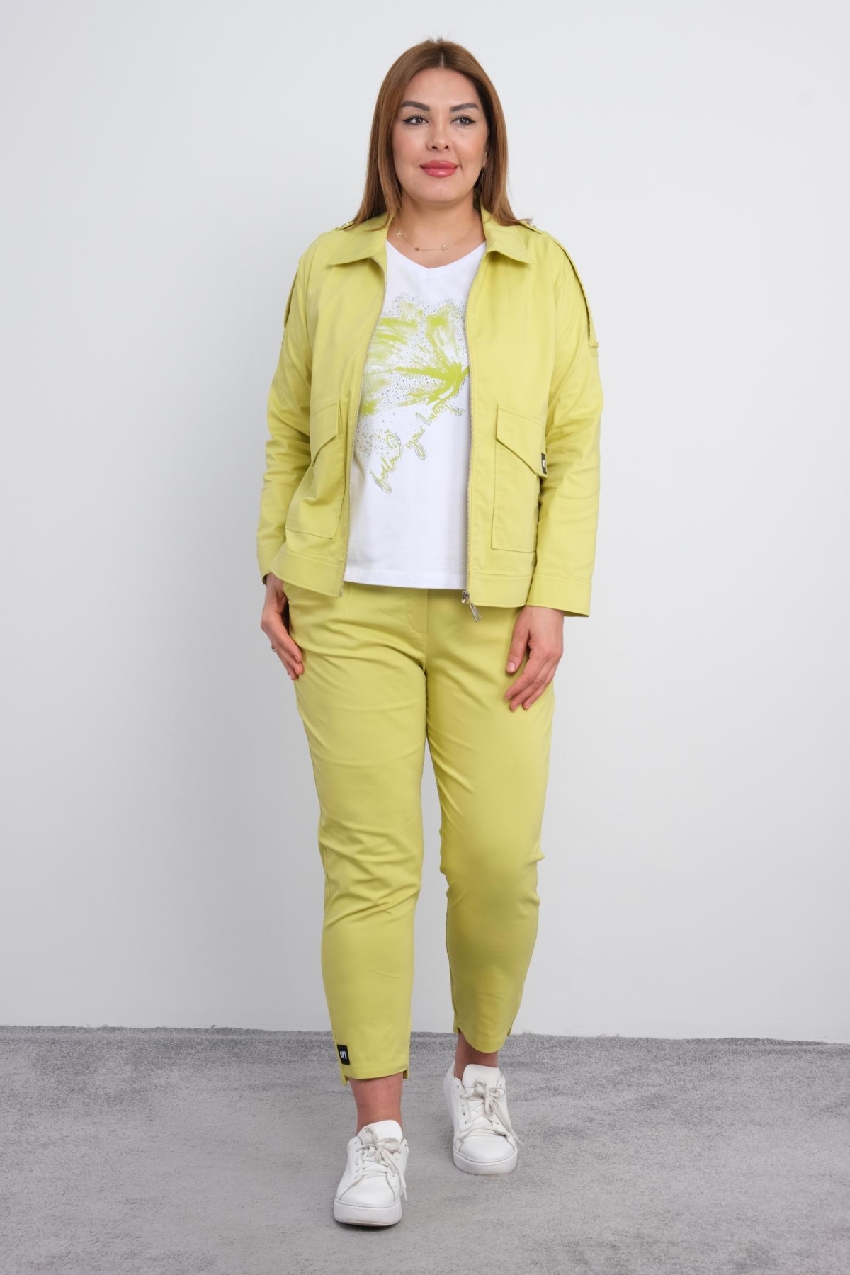 Plus Size Womens Three-Piece Sports Set-Yellow
