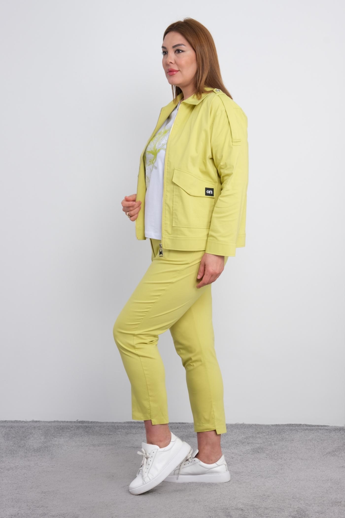 Plus Size Womens Three-Piece Sports Set-Yellow