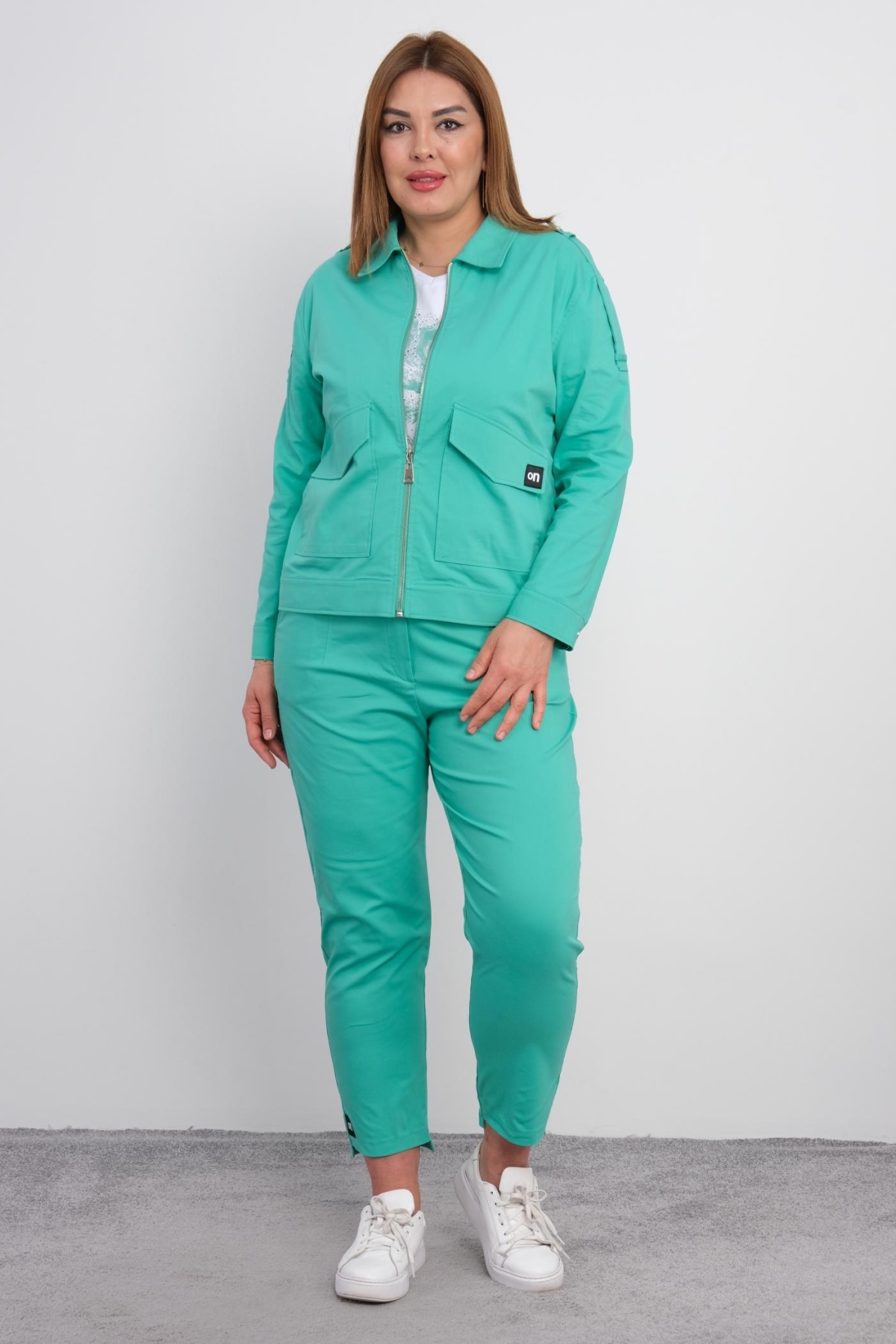Plus Size Womens Three-Piece Sports Set-Turquoise