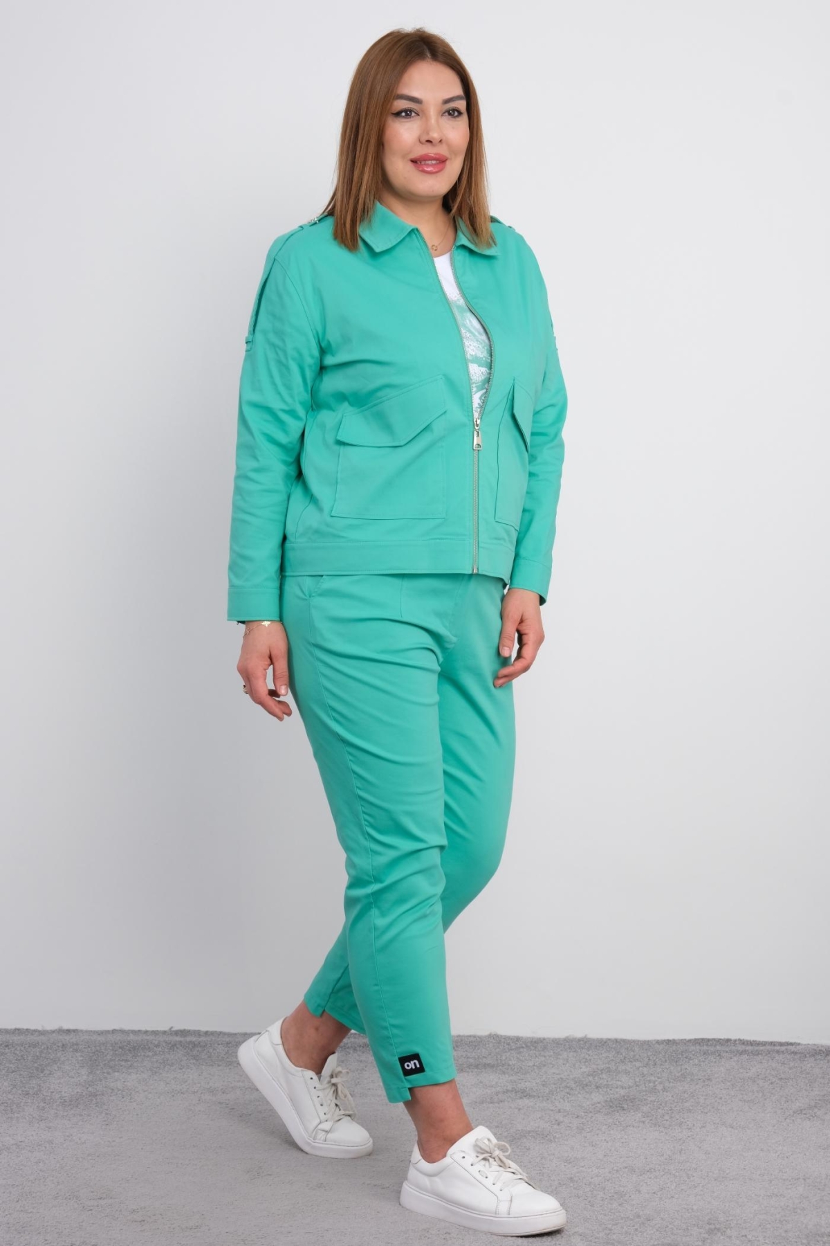 Plus Size Womens Three-Piece Sports Set-Turquoise