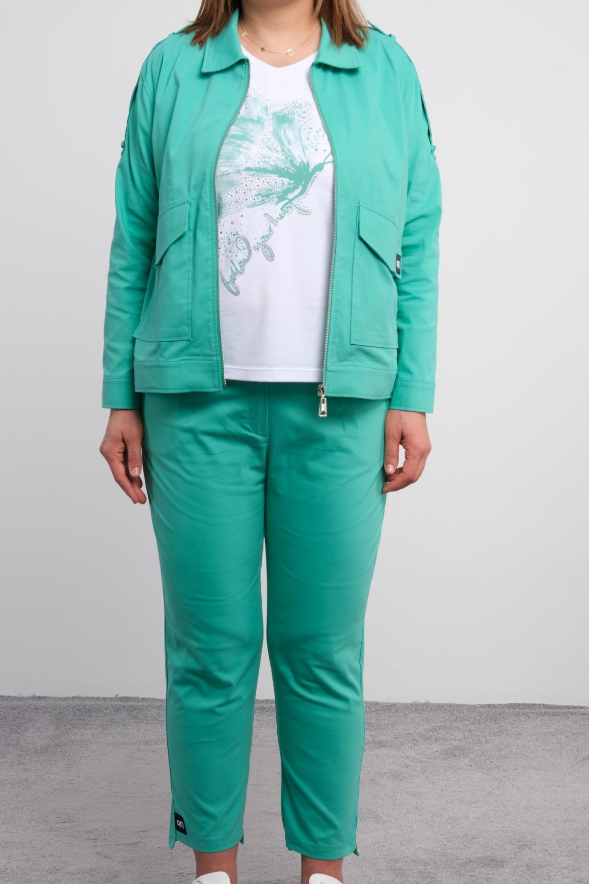 Plus Size Womens Three-Piece Sports Set-Turquoise