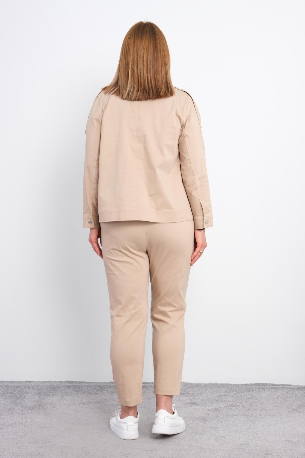 Plus Size Womens Three-Piece Sports Set-Beige