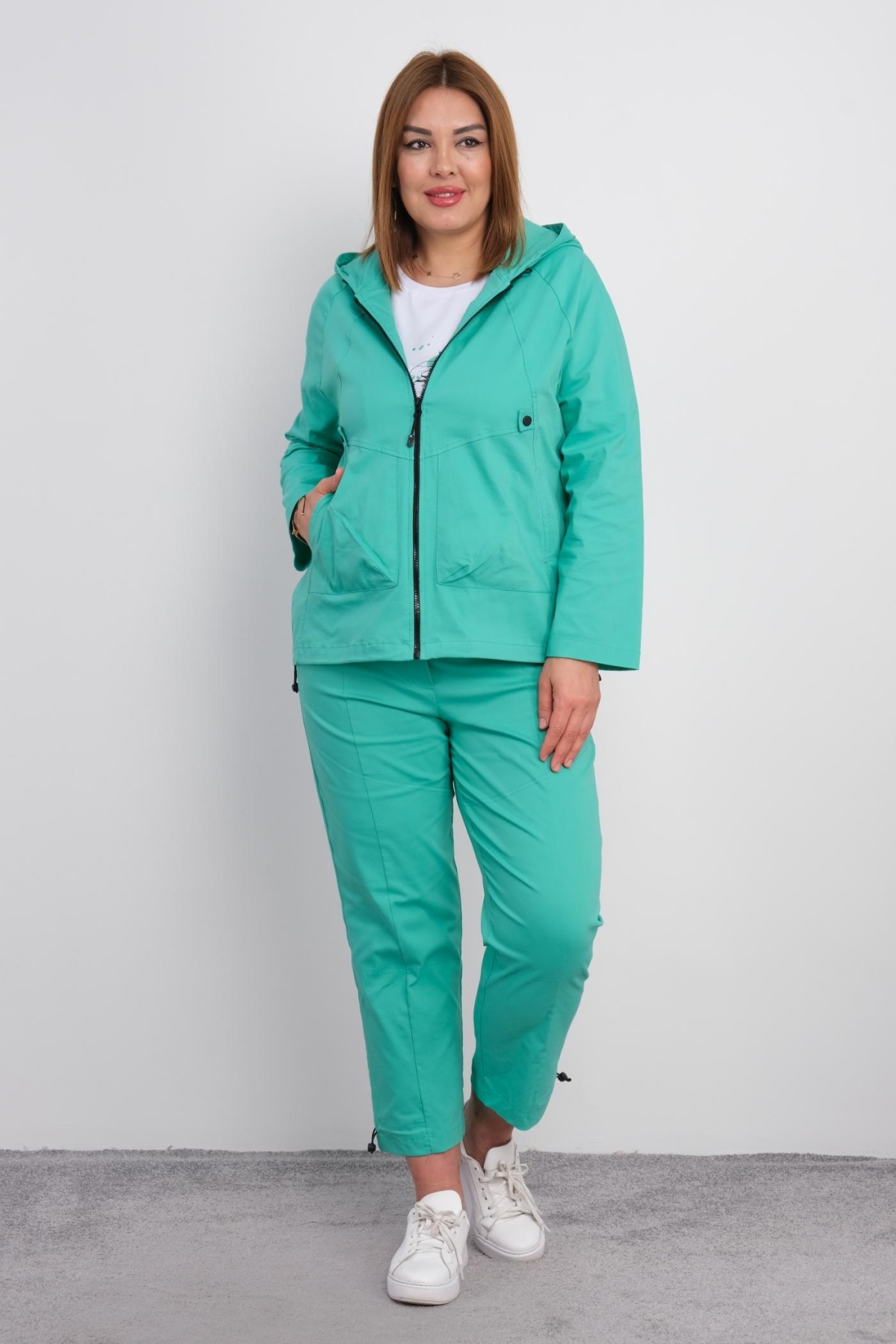 Plus Size Womens Three-Piece Sports Set-Turquoise