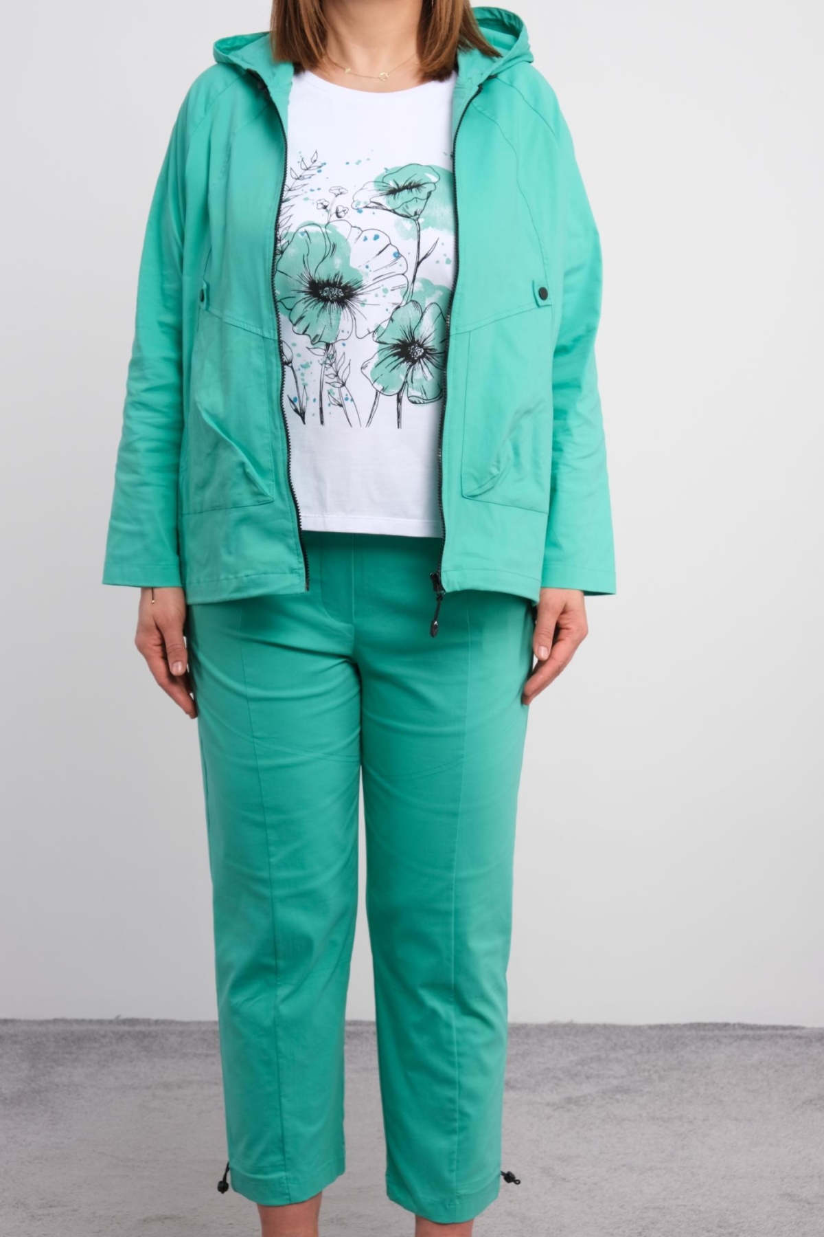 Plus Size Womens Three-Piece Sports Set-Turquoise
