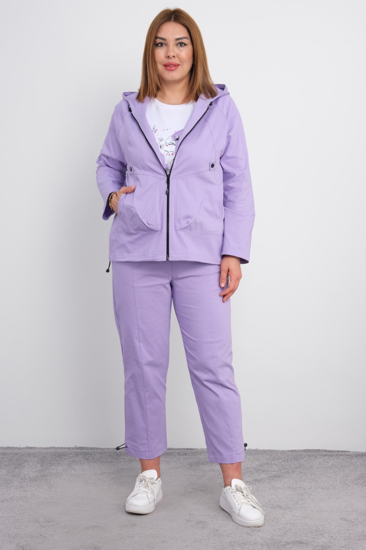 Plus Size Womens Three-Piece Sports Set-Lilac