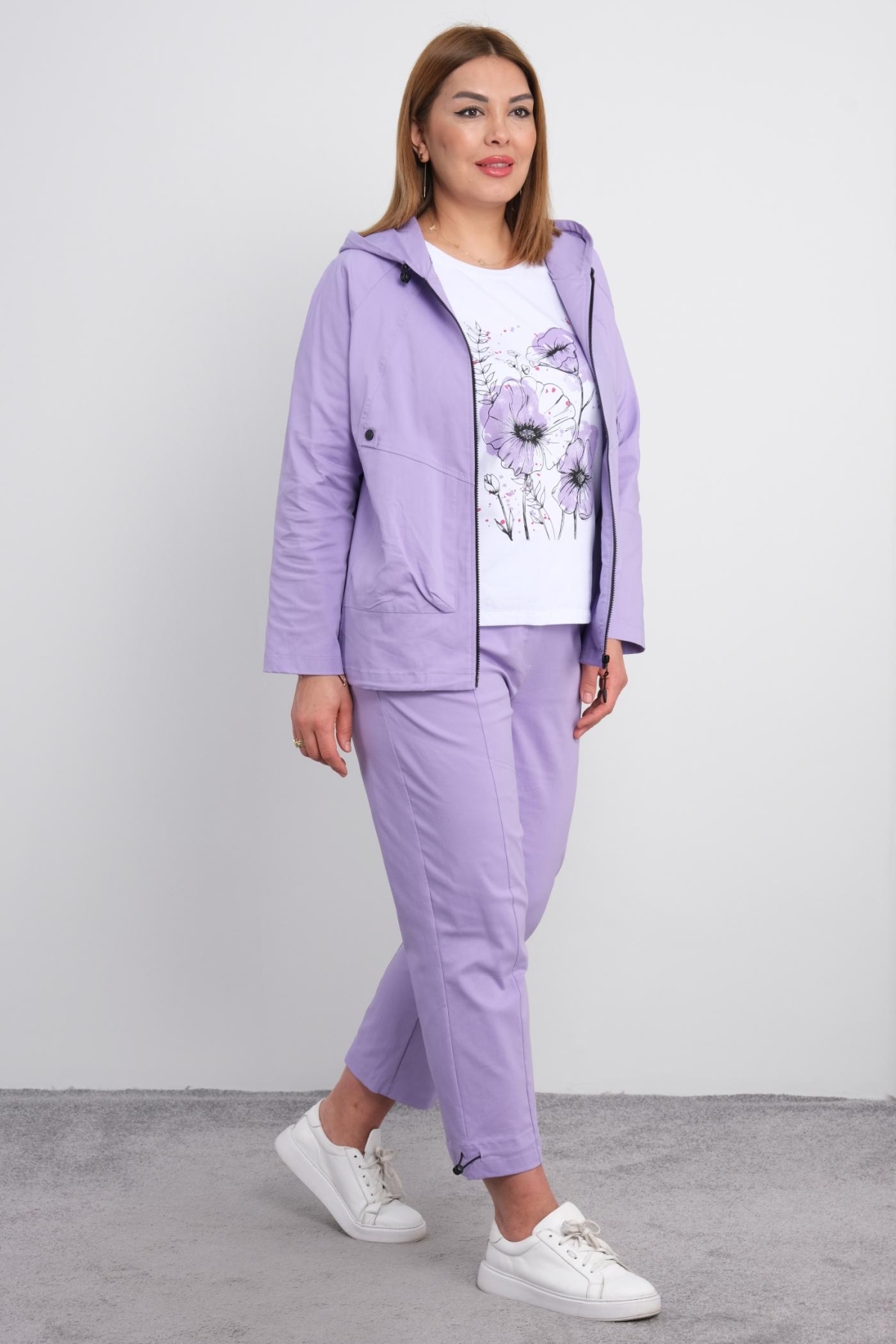 Plus Size Womens Three-Piece Sports Set-Lilac