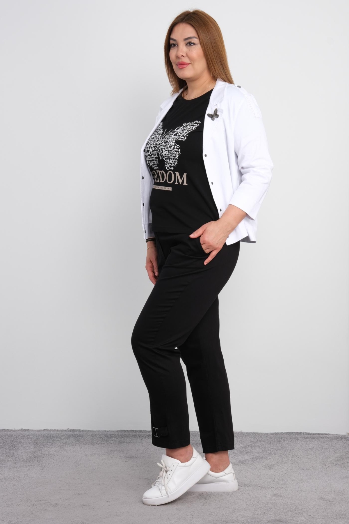 Plus Size Womens Three-Piece Sports Set-White