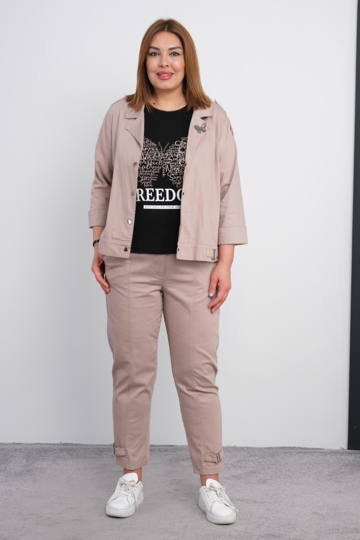Plus Size Womens Three-Piece Sports Set-Mink