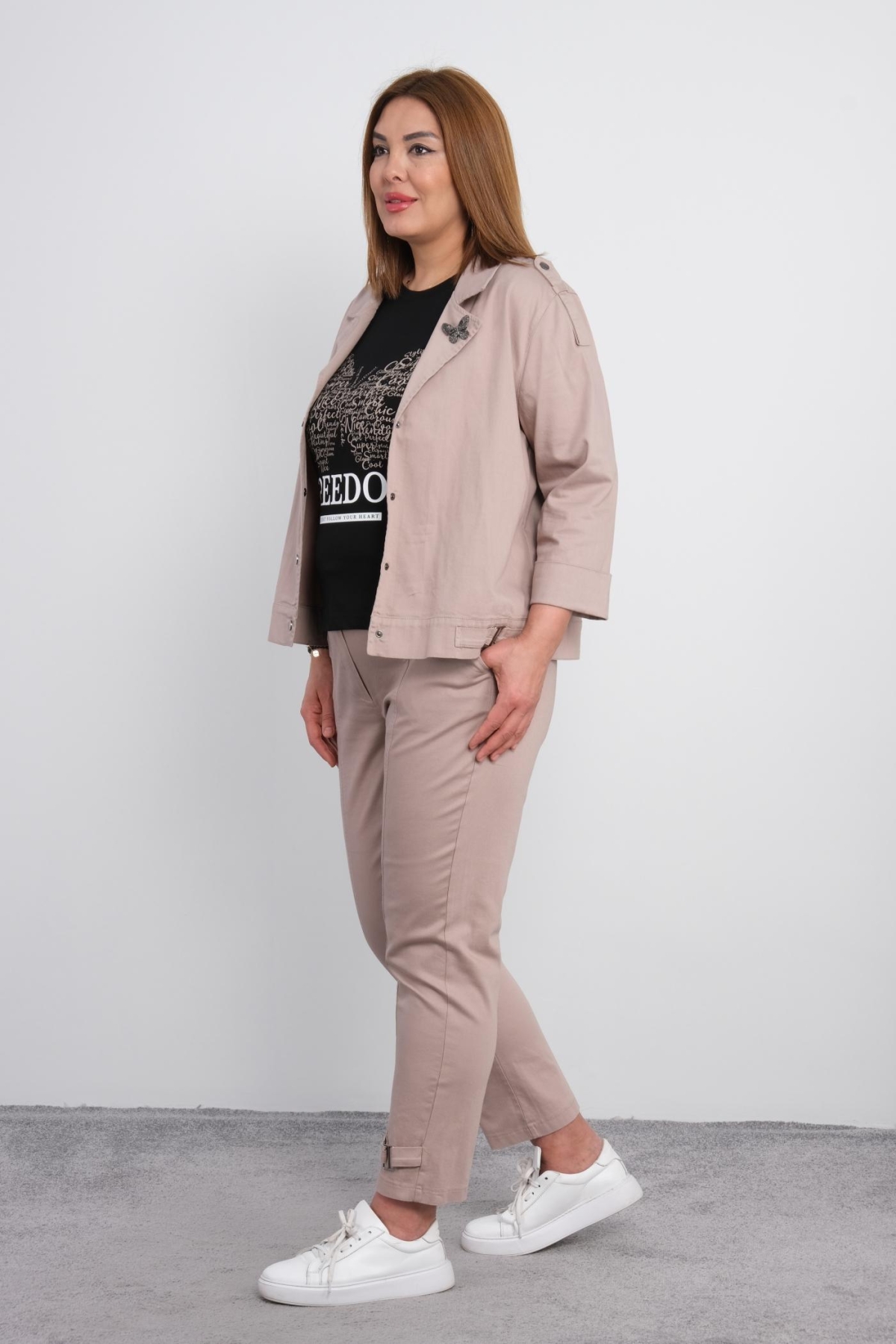 Plus Size Womens Three-Piece Sports Set-Mink