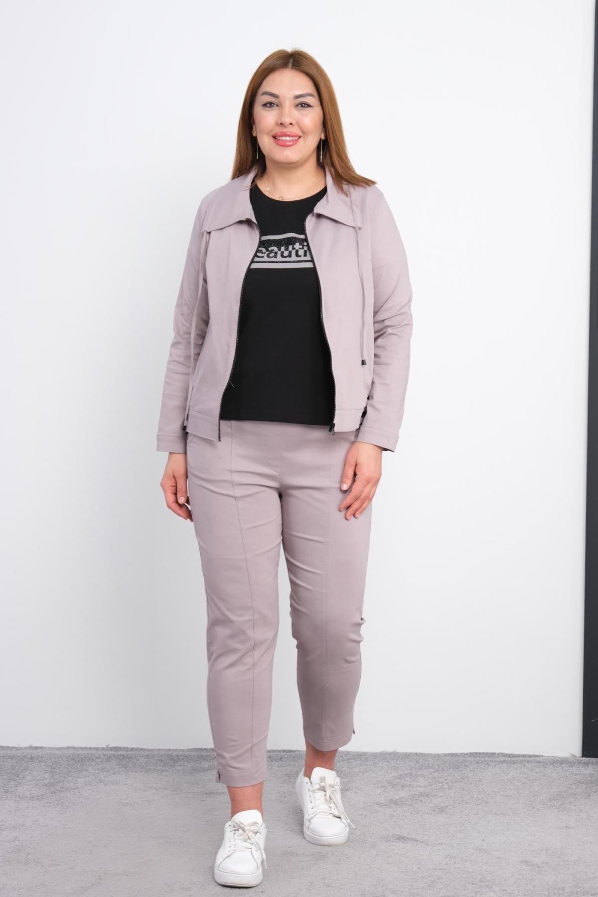Plus Size Womens Three-Piece Sports Set-Grey