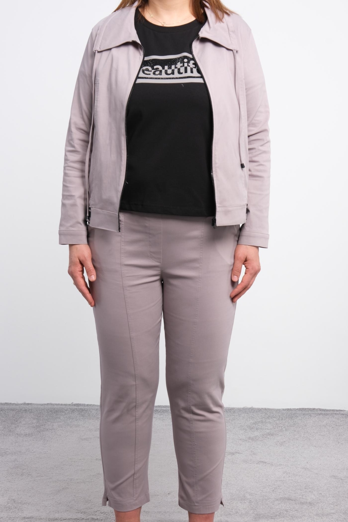 Plus Size Womens Three-Piece Sports Set-Grey