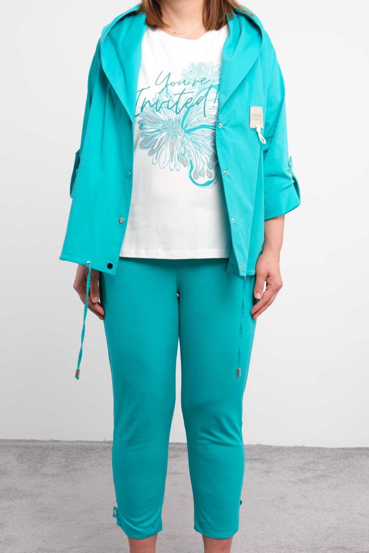 Plus Size Womens Three-Piece Sports Set-Turquoise