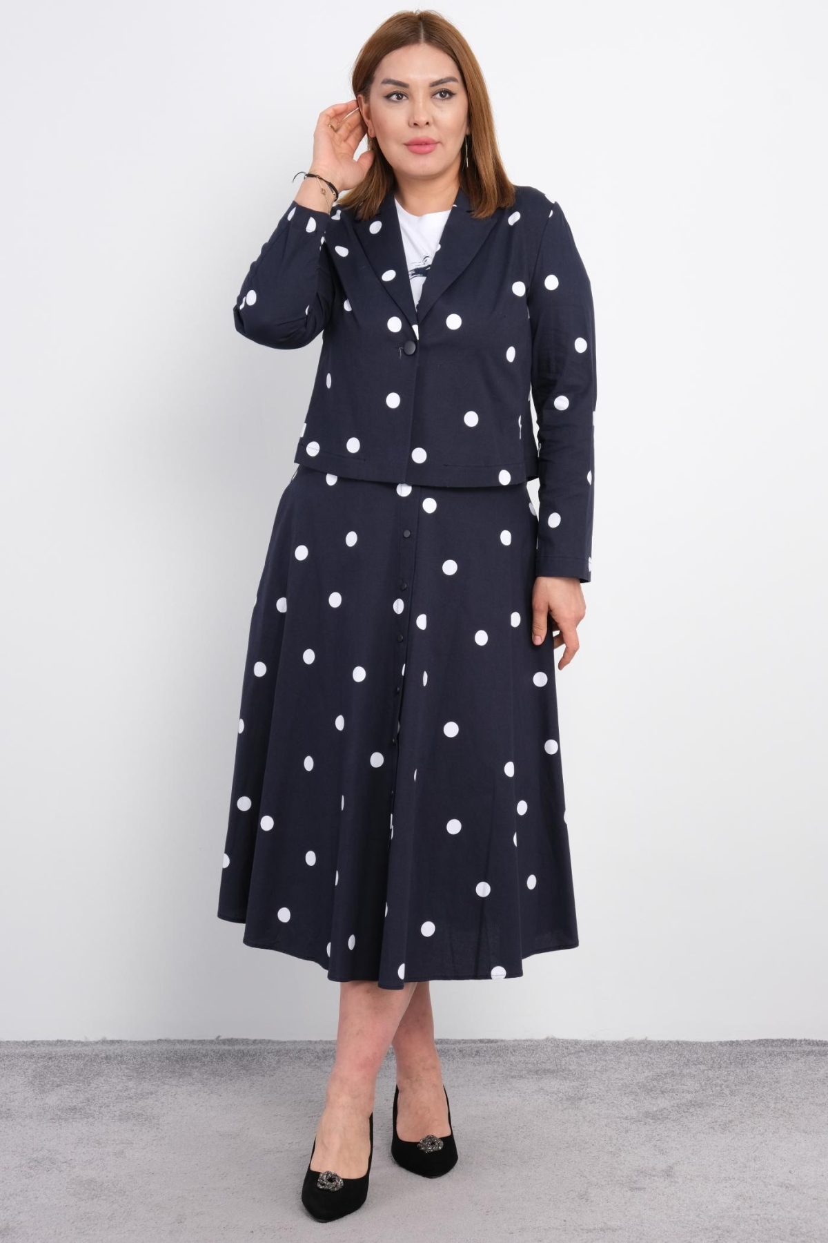 Plus Size Classic Three-Piece Set-Dark Blue