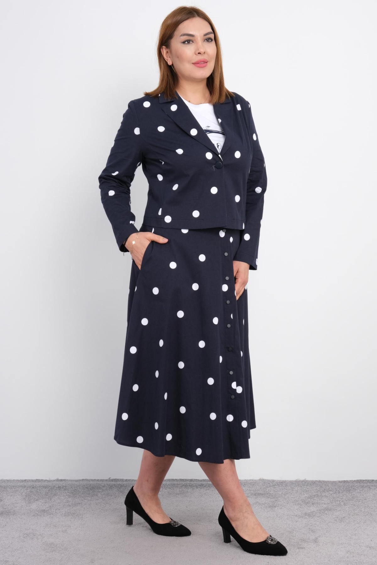 Plus Size Classic Three-Piece Set-Dark Blue