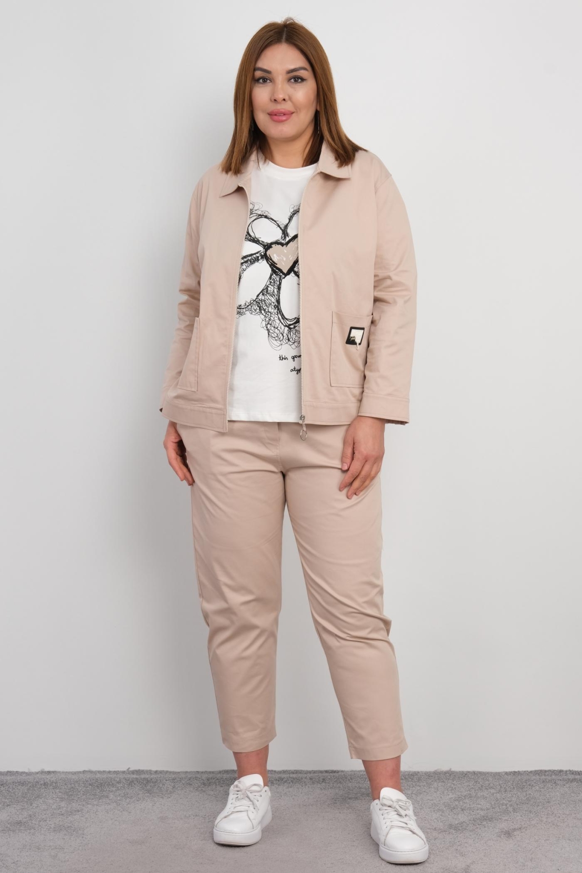 Plus Size Womens Three-Piece Sports Set-Mink
