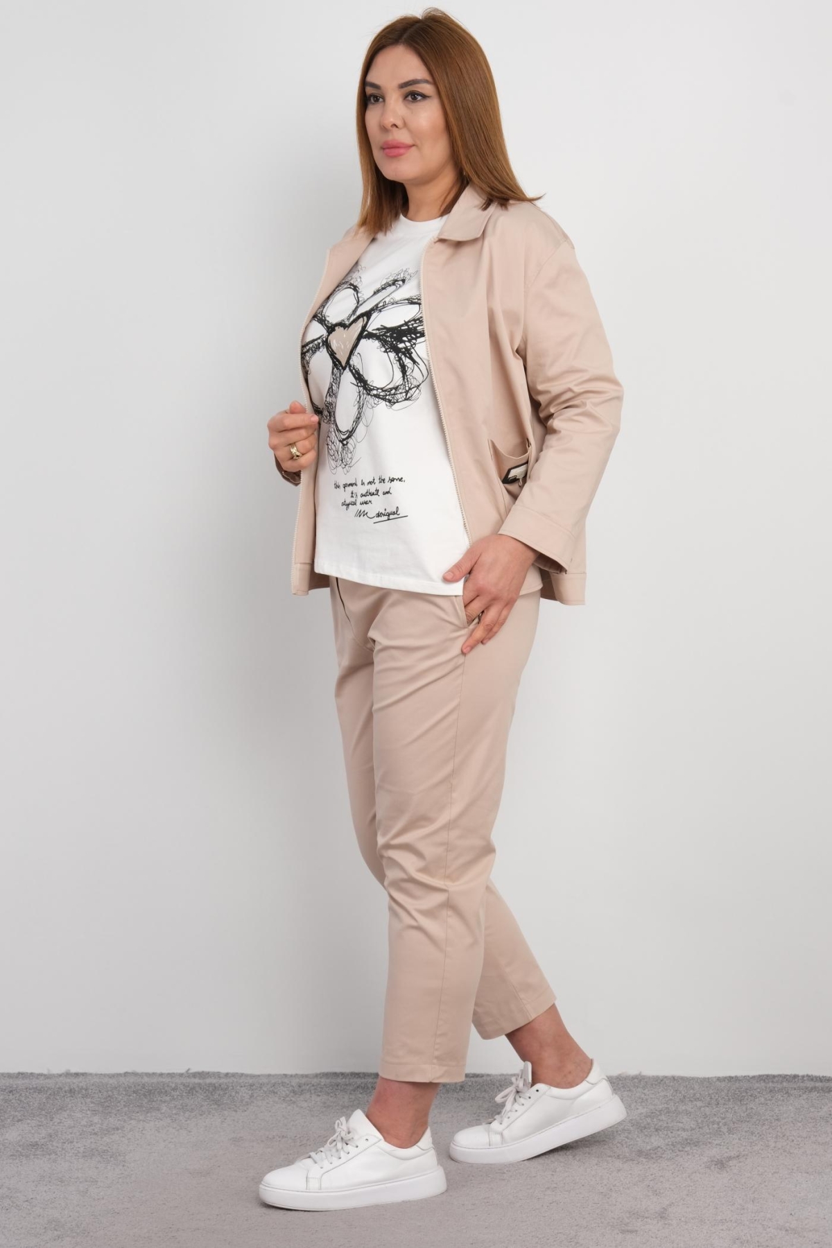 Plus Size Womens Three-Piece Sports Set-Mink