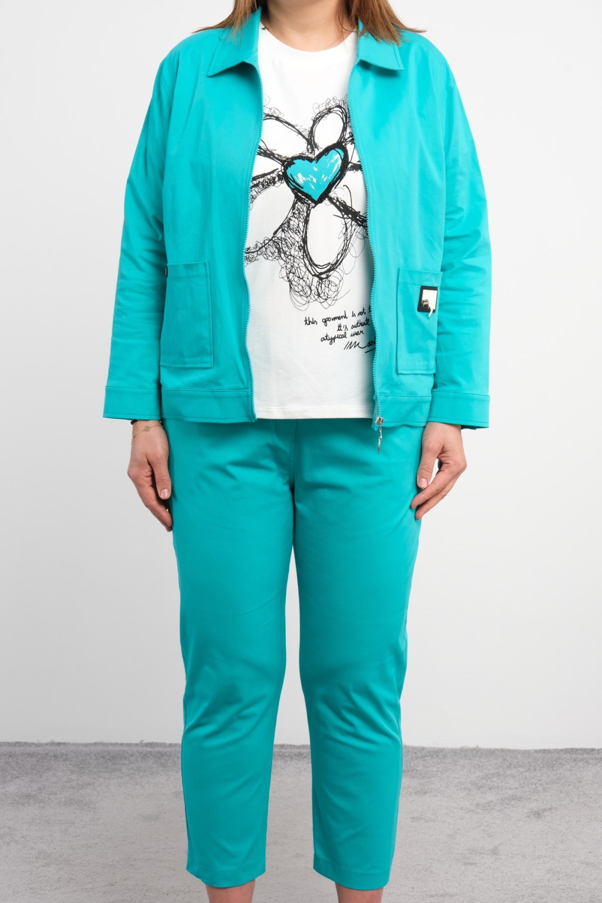 Plus Size Womens Three-Piece Sports Set-Turquoise