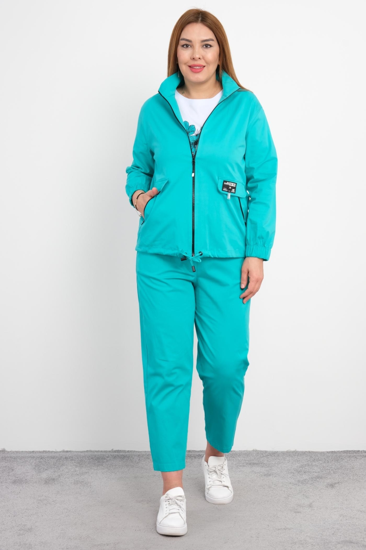 Plus Size Womens Three-Piece Sports Set-Turquoise