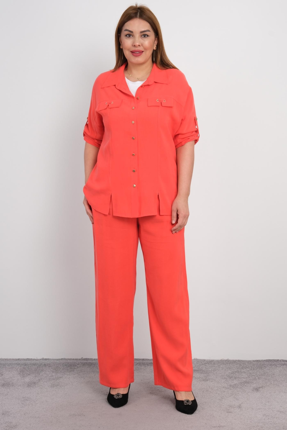 Plus Size Classic Three-Piece Set-Coral