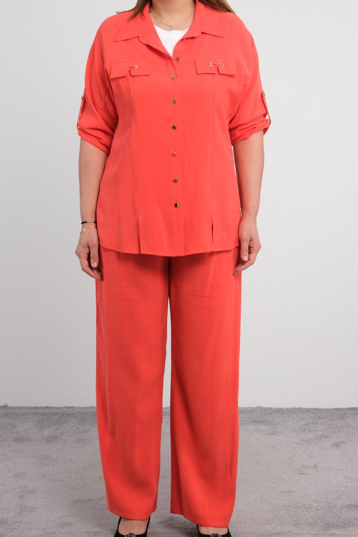 Plus Size Classic Three-Piece Set-Coral