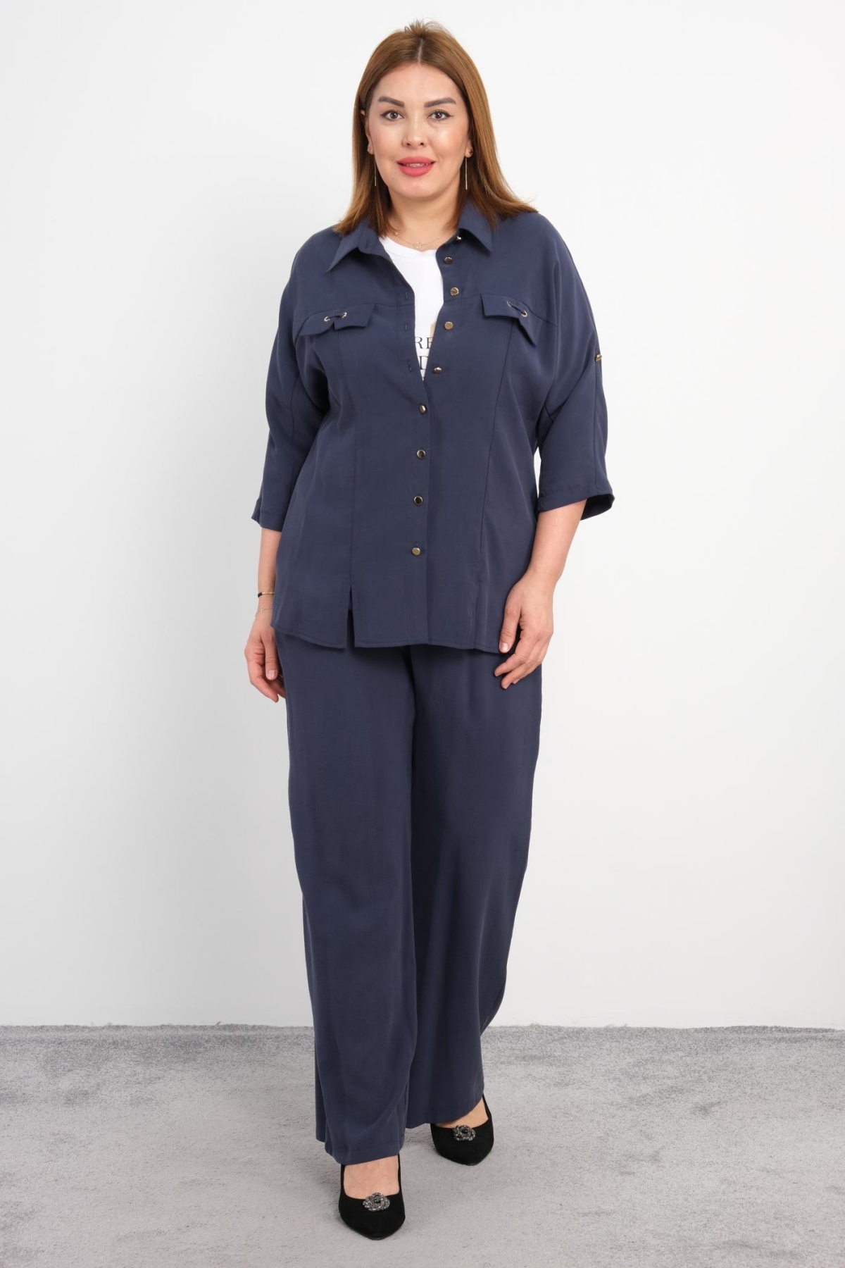 Plus Size Classic Three-Piece Set-Indigo
