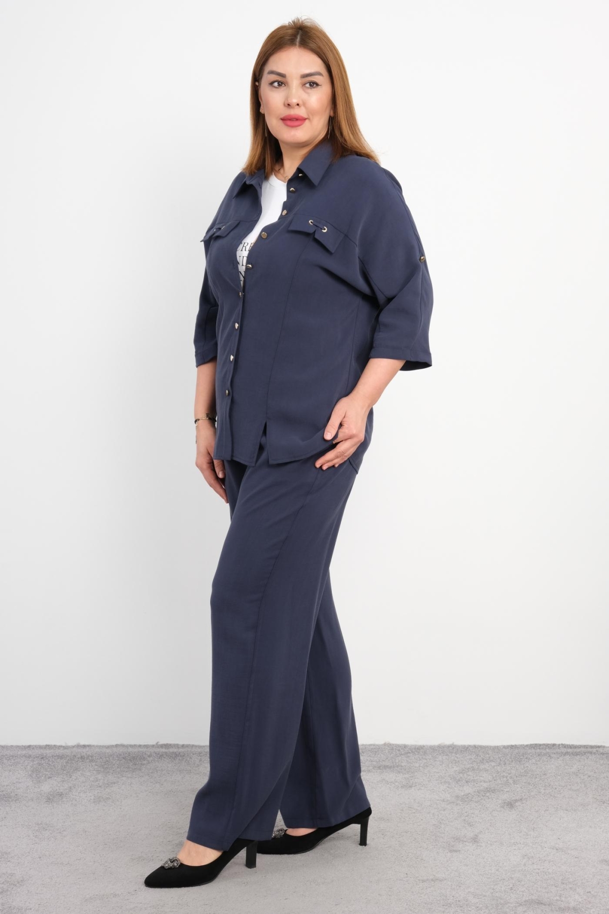 Plus Size Classic Three-Piece Set-Indigo