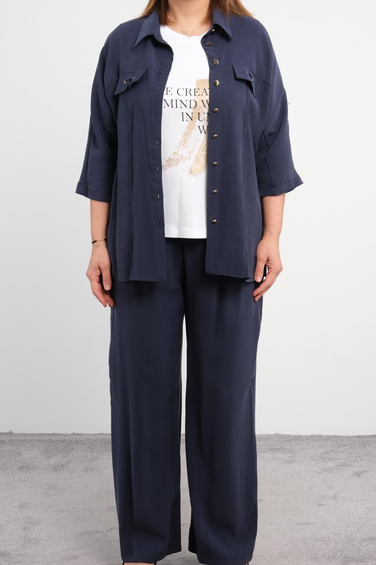 Plus Size Classic Three-Piece Set-Indigo