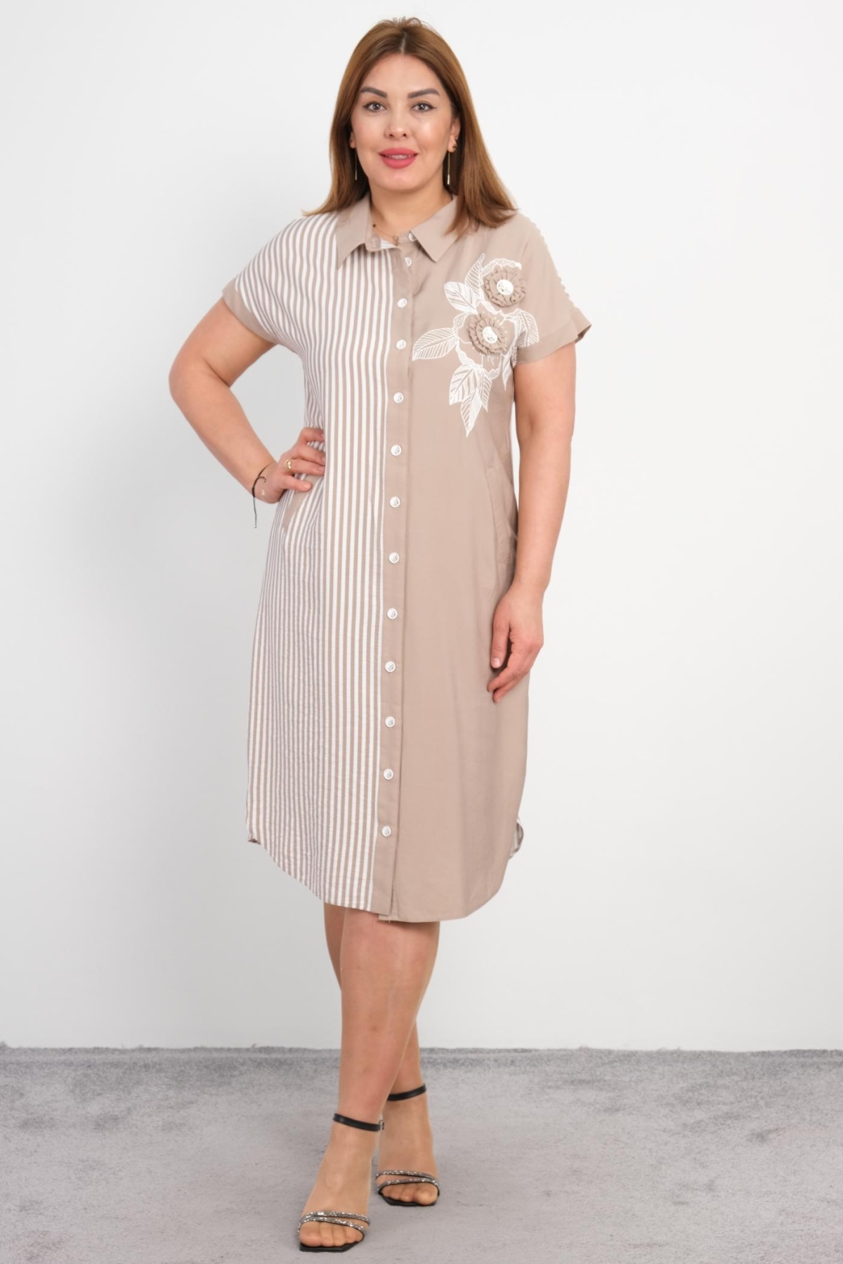 Casual Plus Size Dress-Beige