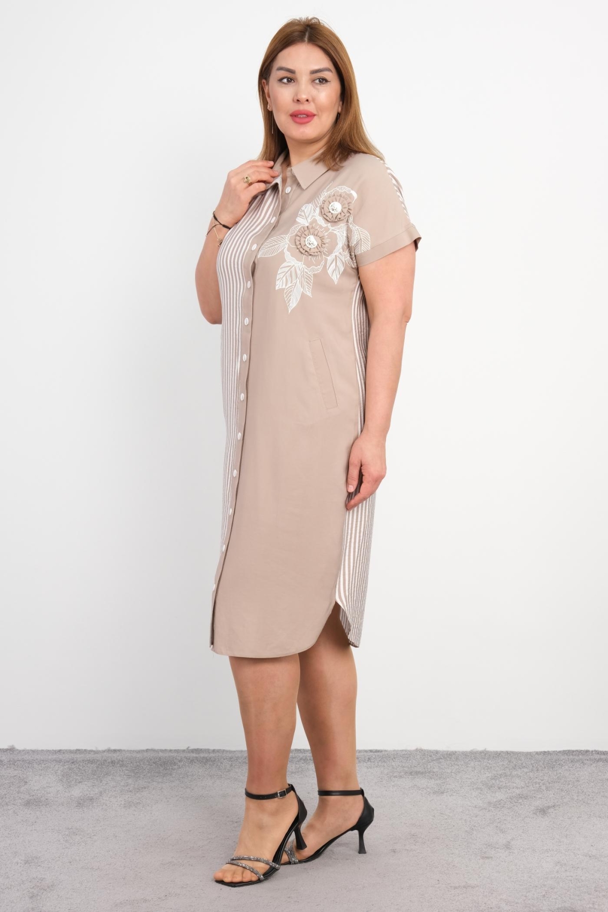 Casual Plus Size Dress-Beige
