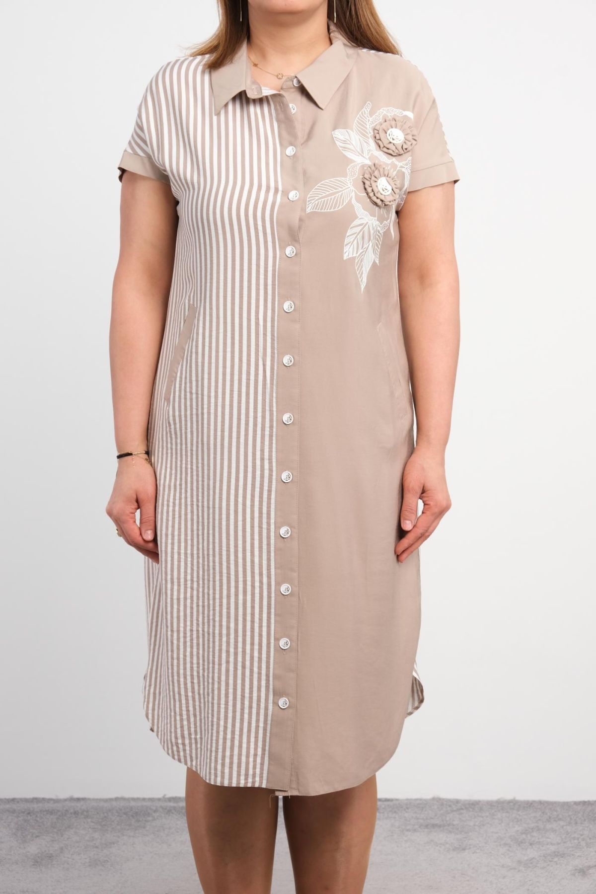 Casual Plus Size Dress-Beige