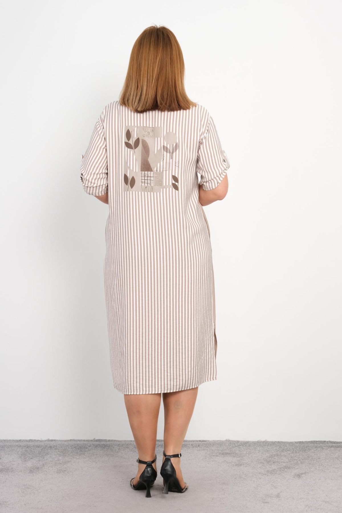 Casual Plus Size Dress-Beige