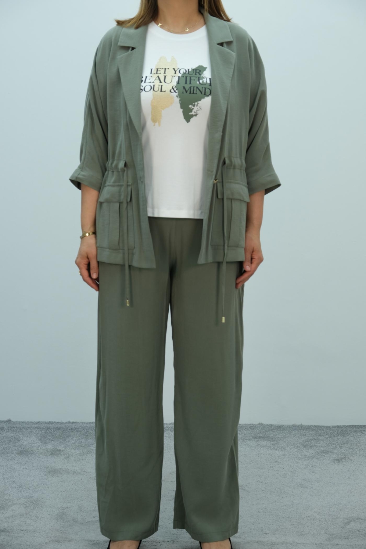 Plus Size Classic Three-Piece Set-Khaki